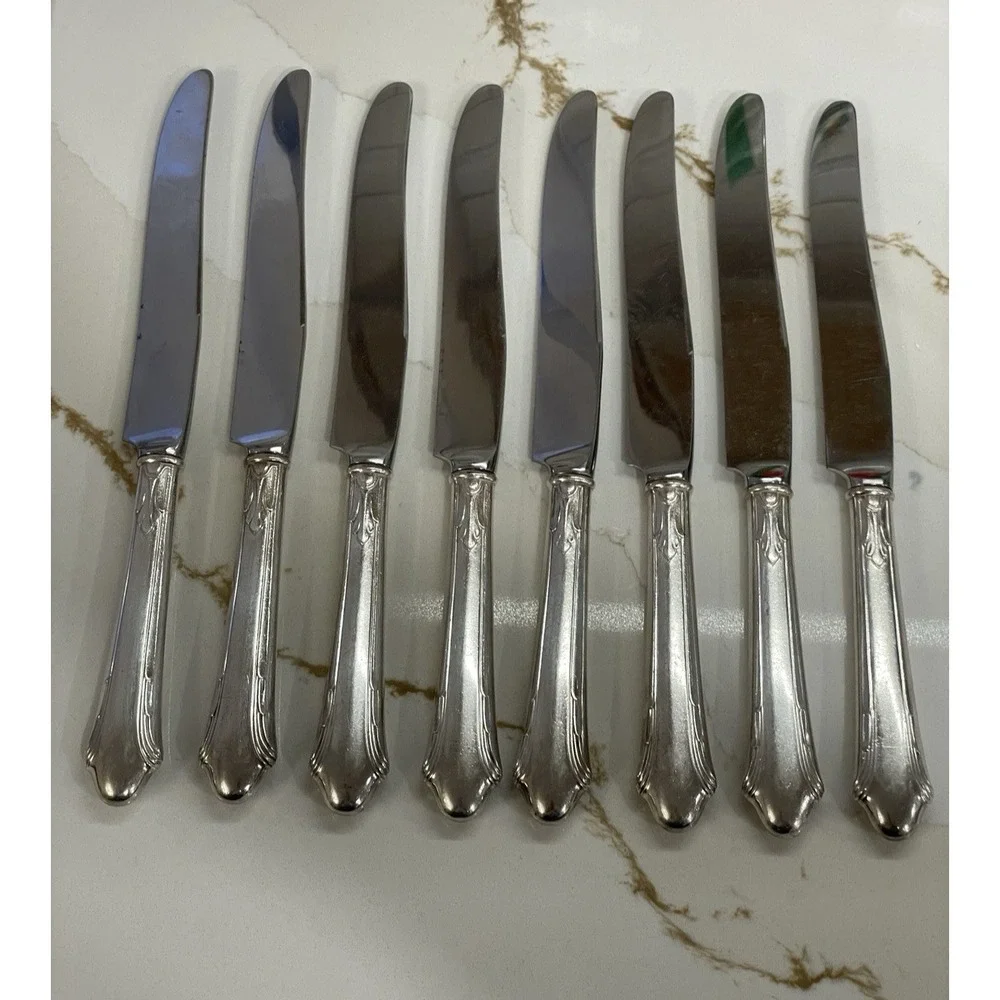 Vintage‎ Gorham Caroline Stainless Steel Dinner Knife Set 8 Silver Plate Handle